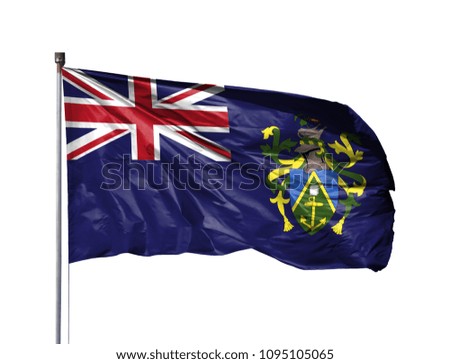 National flag of Pitcairn Island on a flagpole, isolated on white background