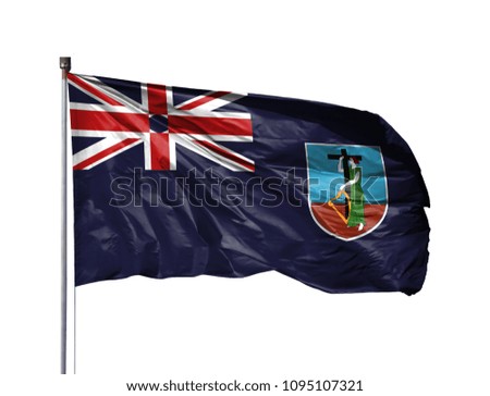 National flag of Montserrat on a flagpole, isolated on white background