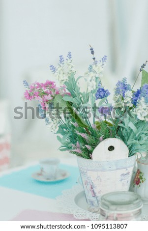 white kitchen room decoration with lavender