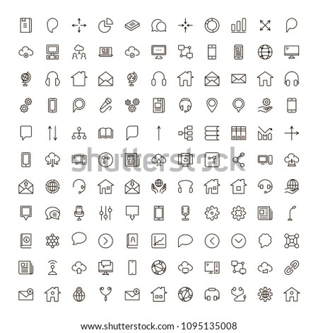 Communication icon set. Collection of high quality outline phone pictograms in modern flat style. Black email symbol for web design and mobile app on white background. Media line logo.