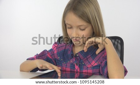 Child, Girl Playing Tablet, Computer, Surfing Internet, Little Kid Office