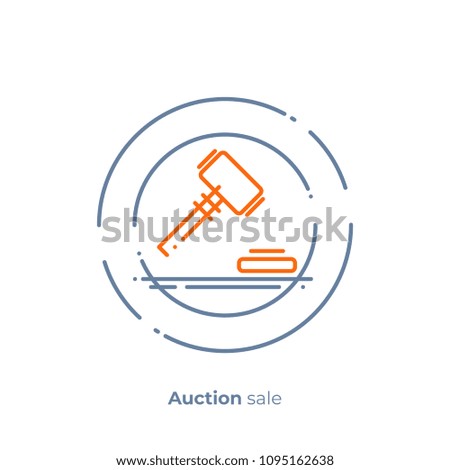 Finance auction line art icon, business case judgement vector art, outline digital bargain illustration