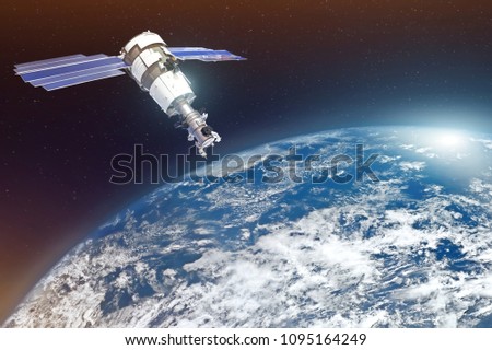 Research, probing, monitoring of in atmosphere. Satellite above the Earth makes measurements of the weather parameters. Elements of this image furnished by NASA