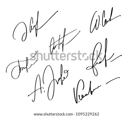 Manual signature for documents on white background. Hand drawn Calligraphy lettering Vector illustration EPS10 Royalty-Free Stock Photo #1095229262