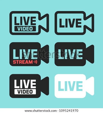 Vector Icon Live and Online Video. Icon of the silhouette of the camera with the text: Live Video, Live Stream. Royalty-Free Stock Photo #1095241970