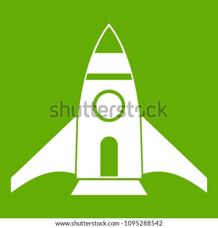 Rocket icon white isolated on green background. illustration