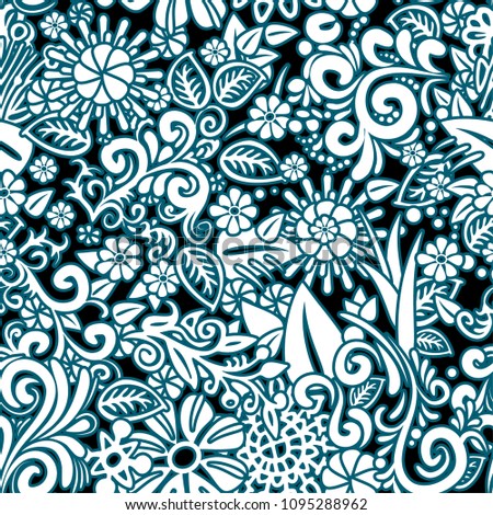 Beautiful decorative floral ornamental seamless pattern. Endless floral pattern. Colorful floral pattern in folk style with flowers, leaves. Hand drawn. Vector illustration.