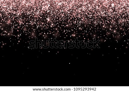 Rose gold falling particles on black background. Vector