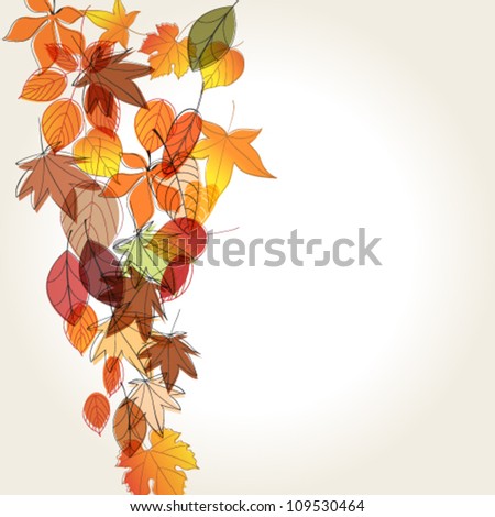 Vector cute, colorful, hand drawn style autumn leaves background illustration