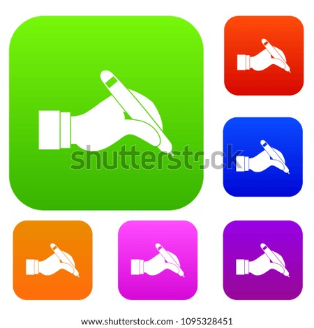 Hand holding black pen set icon color in flat style isolated on white. Collection sings illustration
