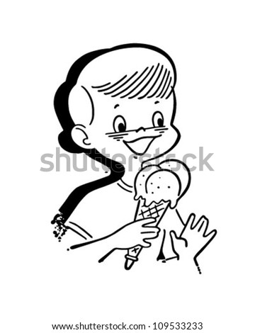 Boy With Ice Cream Cone - Retro Clipart Illustration