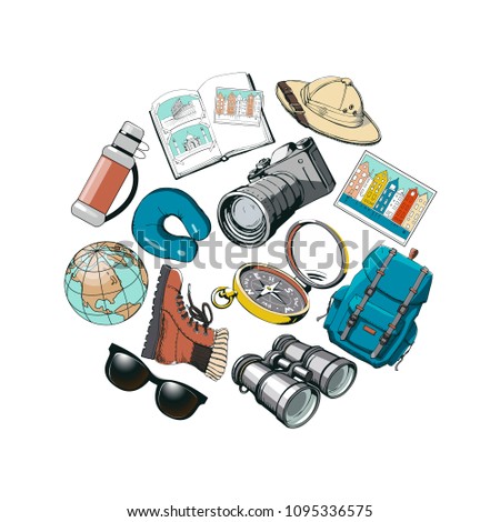 set of tourism icons. hand drawn vector illustration.