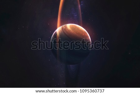 Science fiction. Beautiful gas giant planet at the milky way galaxy landcapes in deep space. Elements of this image furnished by NASA