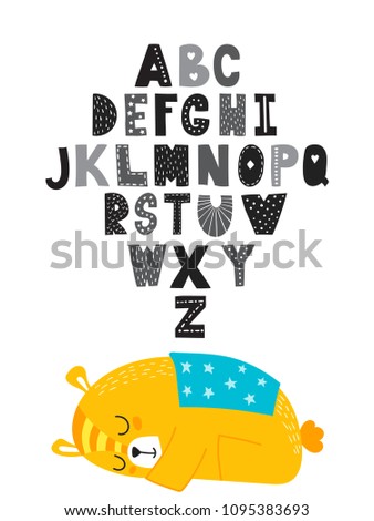 ABC for kids. Children's font in the cartoon style for your design. Set of letters for inscriptions. Vector illustration. Learn to read. Can be used print for t-shirts, home decor, posters, cards