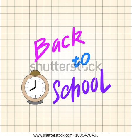 School background, a checkbook in a cage, an alarm clock, vector