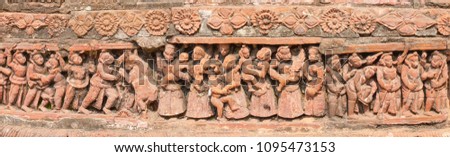 Terracotta art works on the temple walls of Lalji temple of Kalna, West Bengal, India - It is one of oldest temples of lord Krishna (a Hindu Gd) .