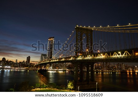 New York skyline  Manhatten Bridge Night 