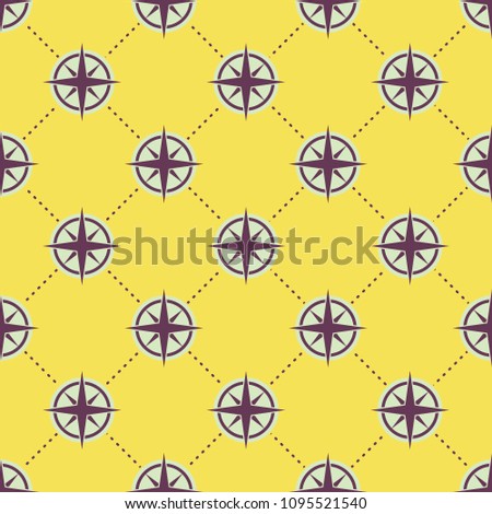 Maritime mood, Seamless nautical pattern with rose of wind, vintage style