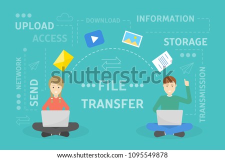 File transfer concept. Two people exchanging documents.