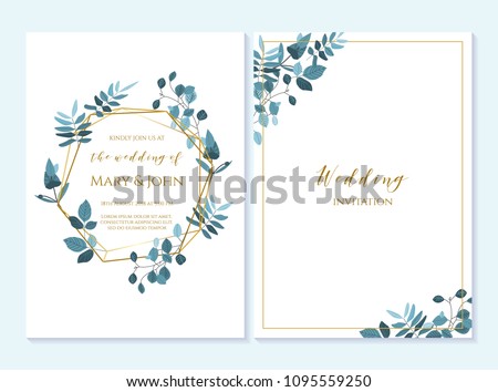 Wedding invitation, thank you card, save the date cards. Wedding invitation, baby shower, menu, flyer, banner template with floral pattern, hand drawn lettering, background. Summer wedding invitation. Royalty-Free Stock Photo #1095559250
