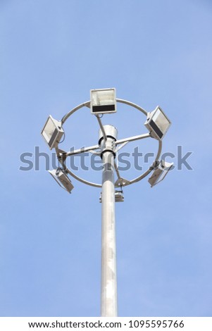 outdoor lighting support,on the blue sky background,