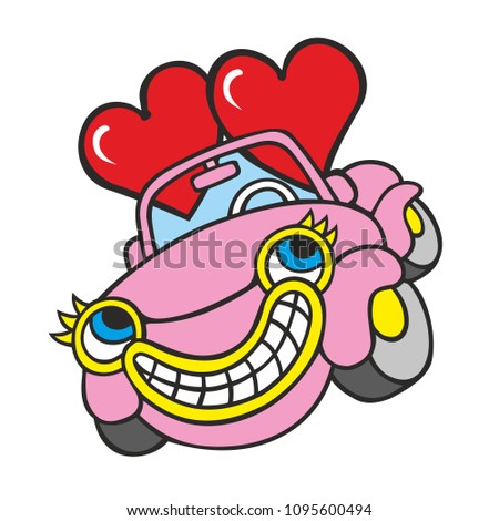 pink car love wedding illustration vector