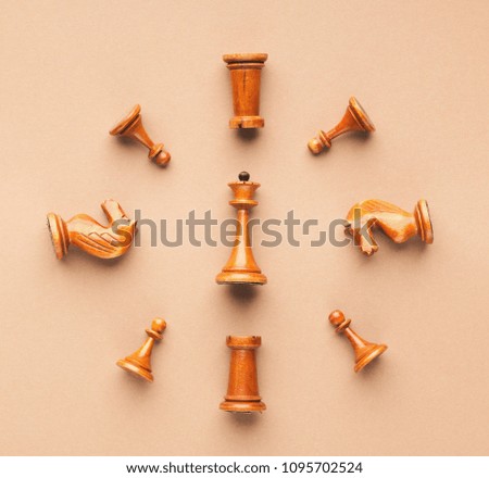 Wooden chess clock on beige background flat lay photo. Checkmate game banner template. Intellectual sport
