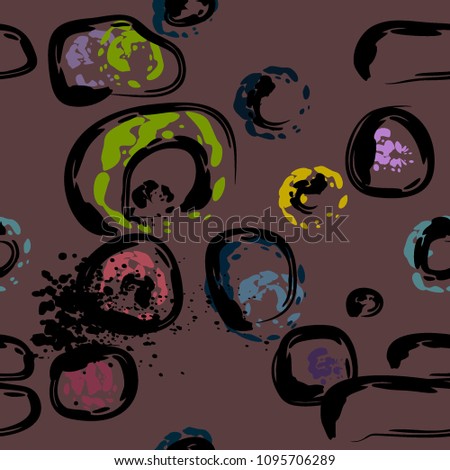 Stone wall. Seamless pattern. Endless repeating circle dabs, smear smudges and stains. Splash brush strokes daubs, watercolor blots and blotches. Abstract vector brush hand drawn seamless background.