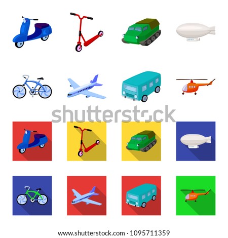 Bicycle, airplane, bus, helicopter types of transport. Transport set collection icons in cartoon,flat style vector symbol stock illustration web.