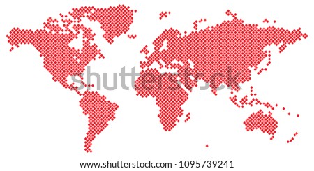Vector drawing of Big Tetragon world map vector red on white