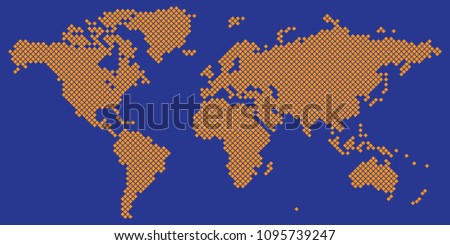 Vector drawing of Big Tetragon world map vector orange on blue