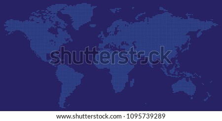 Vector drawing of World map vector with blue colored round dotted