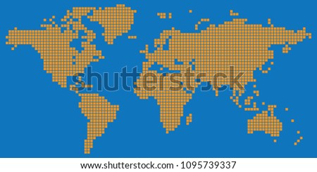 Vector drawing of Orange colored square dotted world map vector