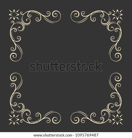 Ornamental decorative frame. Swirls, floral filigree elements. Vintage style. Wedding invitation, Greeting card design. Vector illustration.