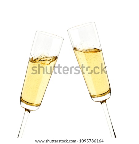 two champagne glasses isolated on white background