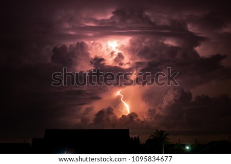 Thunderstorms formidable,lightning night, Royalty-Free Stock Photo #1095834677