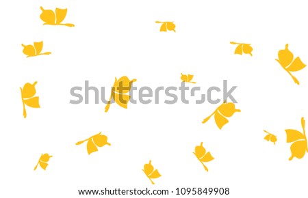 Many Golden Butterflies on White Background