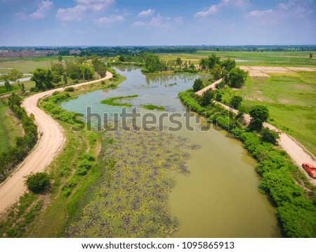 Aerial view of meandering river