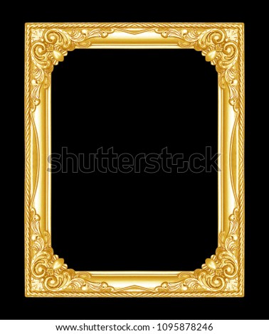 The antique gold frame isolated on the black background