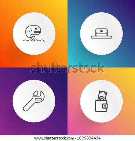 Modern, simple vector icon set on gradient backgrounds with ocean, spanner, industry, shopping, repair, dollar, head, modern, nature, white, financial, style, cap, finance, water, wrench, animal icons