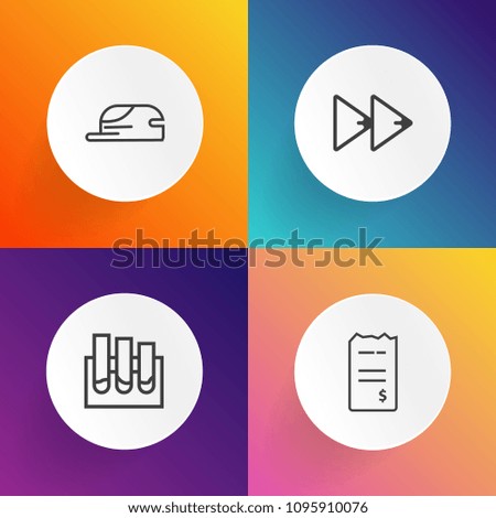 Modern, simple vector icon set on gradient backgrounds with black, fashion, research, audio, chemical, sound, business, test, bank, play, money, laboratory, cap, button, tube, lab, document, pay icons