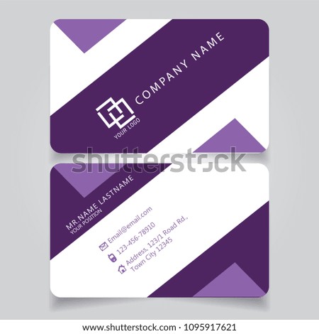 Modern Purple name card and business card with creative design horizontal curve corner standard size vector illustration template