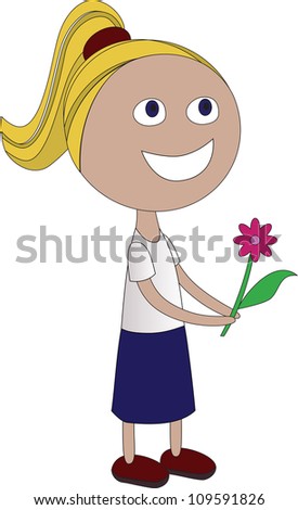 girl with a flower on white