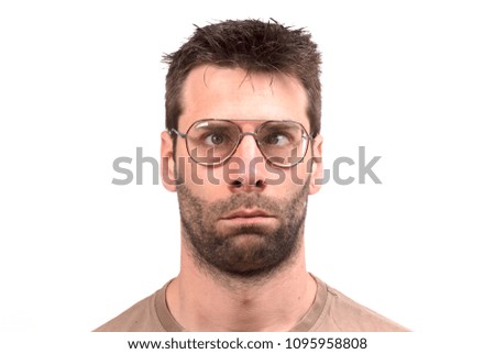 Goofy man with vintage glasses - Isolated on white