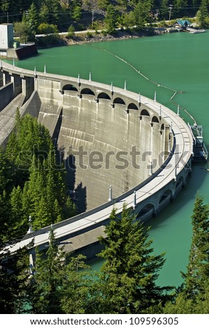 Diablo Dam at Diablo Lake - North Cascades National Park, State of Washington, USA. Nature Power Sources Theme. Green Energy Photo Collection.