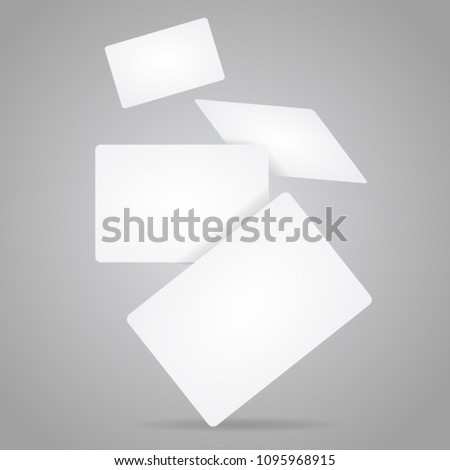 Realistic Detailed 3d White Mockup Fly Template Blank Business Credit Plastic Card Set. Vector illustration of Cards