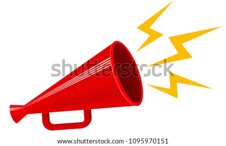 Vector vintage poster with retro red megaphone. c in engraving style.