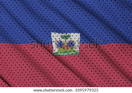 Haiti flag printed on a polyester nylon sportswear mesh fabric with some folds