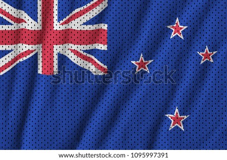 New Zealand flag printed on a polyester nylon sportswear mesh fabric with some folds