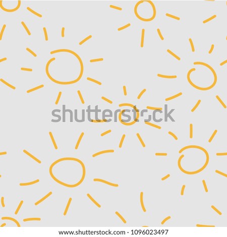 Yellow suns on gray background, seamless pattern